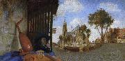 Carel fabritius A View of Delft, with a Musical Instrument Seller's Stall oil